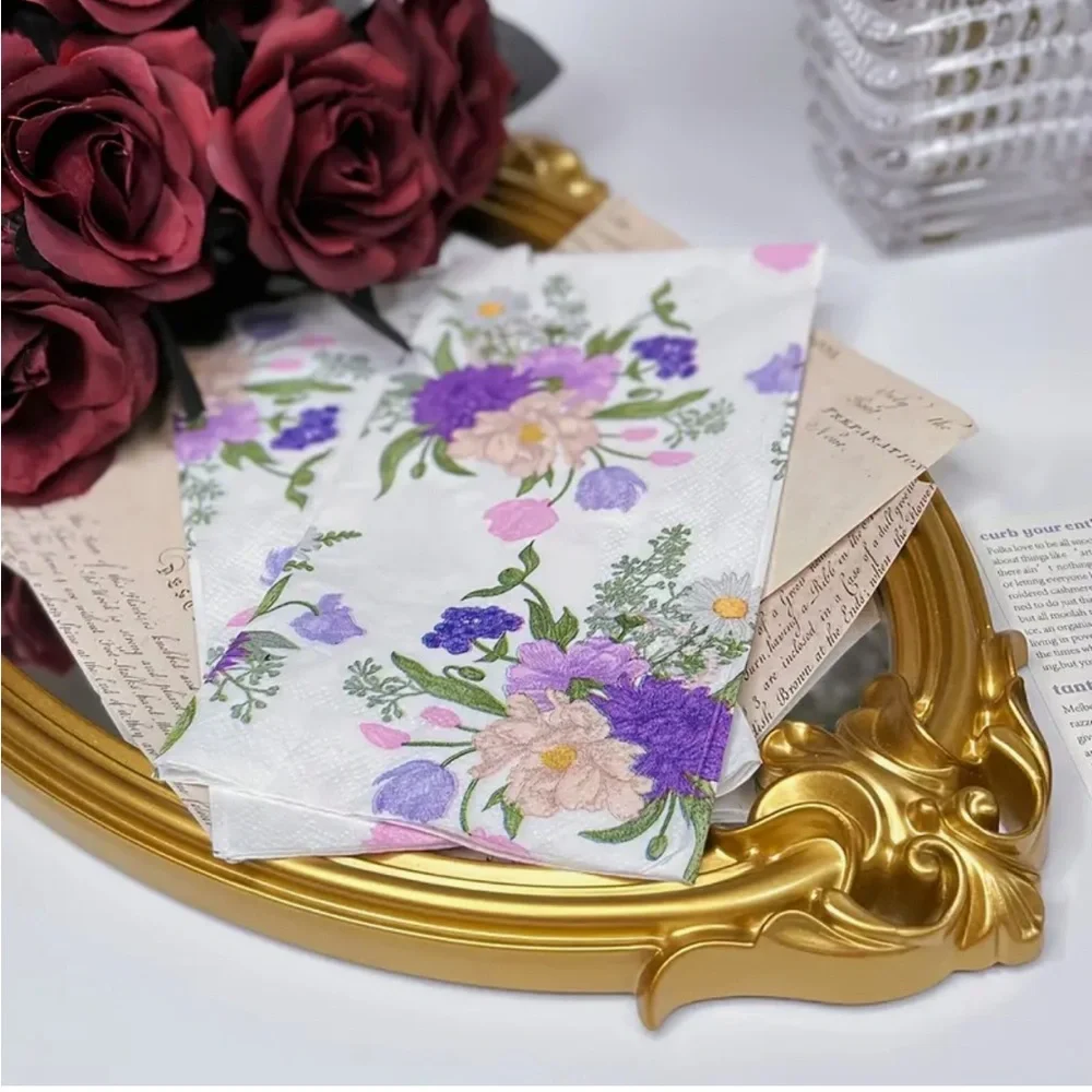 White and Purple Floral Guest Towel Hostess Napkins, Set of 20